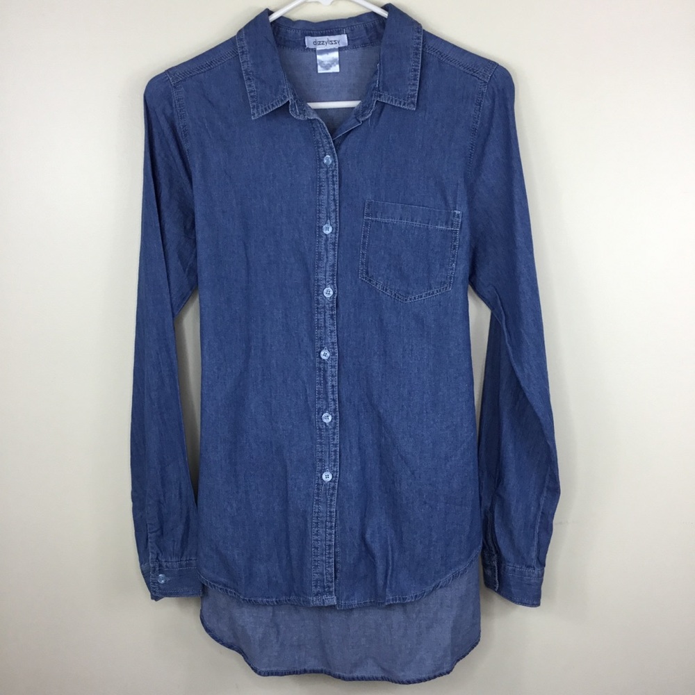 DizzyLizzy Chambray Tie Back Tunic Top 100% Cotton